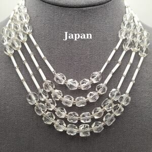 Vintage Japan Clear Flat Top Crystal Beaded Necklace, 1950s